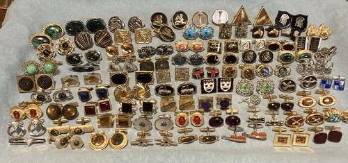 Wholesale Lot Vintage Mens CUFFLINK 70 Pairs Costume Jewelry Destino Jade K3