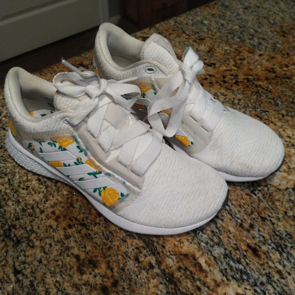 Rare Adidas Edge Lux 4 Floral White/Gold/Yellow Running Shoes FW9267 Womens US 6 - Image 2 of 4