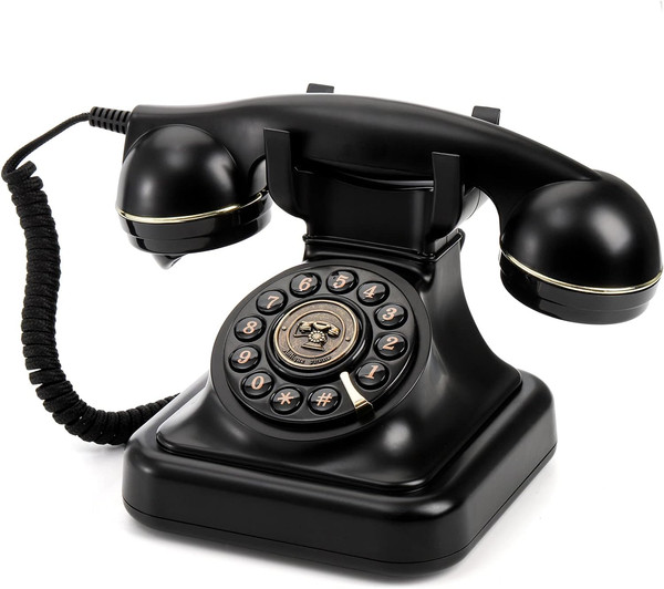 Teléfono fijo retro, teléfono de escritorio clásico con cable, dial antiguo vintage