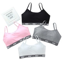 4 Pack Girls Cotton Crop Bras Tops Mixed Colour Back School Puberty Teenage