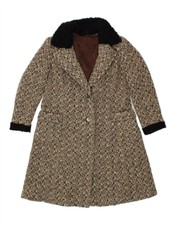Vintage Womens Overcoat Uk 14 Large Beige Herringbone Bm01