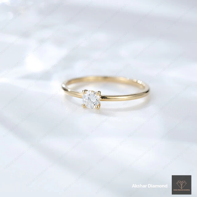 0.5Ct Thin Band Solitaire Engagement Ring Round Brilliant Cut Ring Wedding Ring