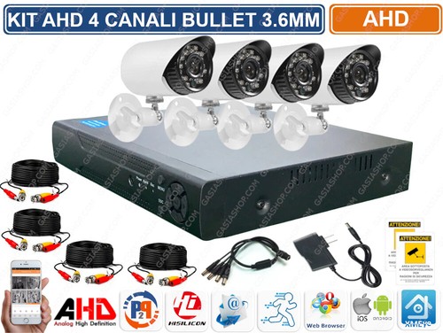 KIT VIDEOSORVEGLIANZA AHD DVR 1080N 4 CANALI 4 TELECAMERE BULLET 24 IR-LED CLOUD