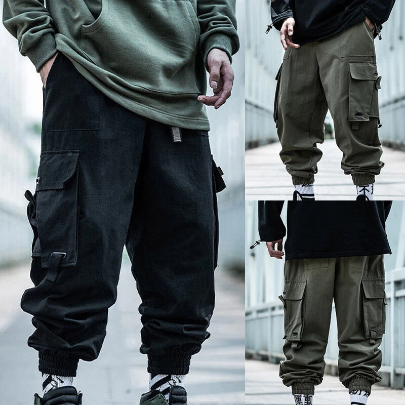 Men's Cargo Pants Hip Hop Harem Pants Casual Loose Baggy Pockets Trousers  Black