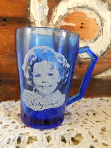 Shirley Temple Cup Cobalt Blue Depression Glass Wheaties Cereal Hazel Atlas Mug