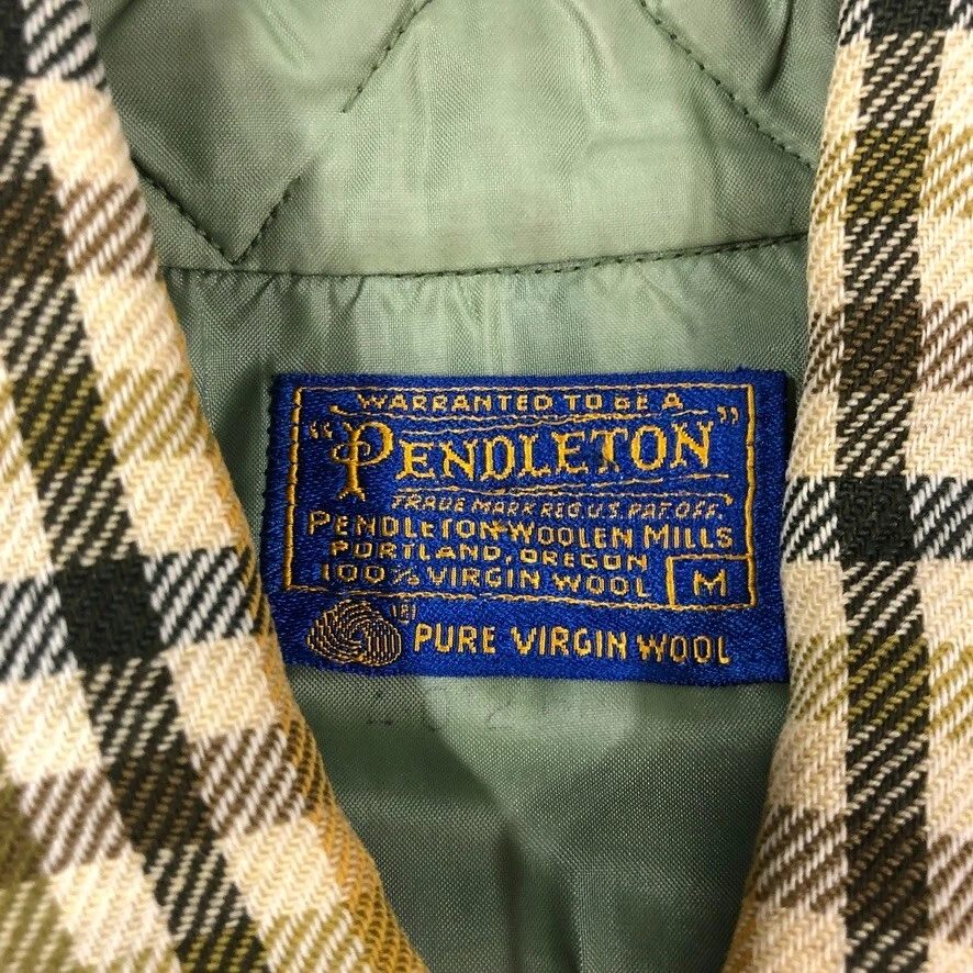 Camisa Pendleton Vintage Hombres Mediana Amarilla Cuadros Pura Lana Virgen Caminata Campamento Años 60 Foto 3 de 4