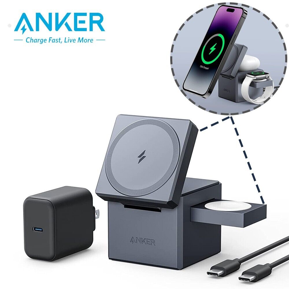 Cargador Magsafe, Anker 3 En 1 Cube Con Magsafe, Cargador Inalámbrico  Plegable De Carga Rápida De 15 W, Para I