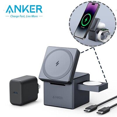 Anker MagSafe Charger 3IN1 Charging Cube 15W Foldable Wireless Charger for  Apple