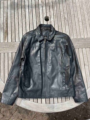 Men's John Lewis Black Leather Jacket, Medium UK