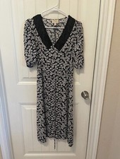 Anthropologie I Madeline Dress  Size Small Vintage Look Black Flower Cottage EUC