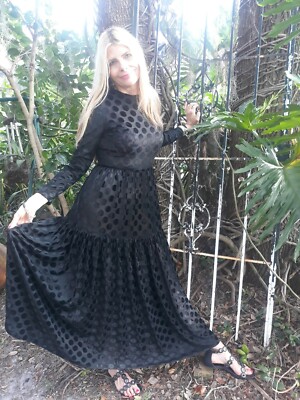 Womens Vintage 70s Long Black Maxi Boho Hippie Renaissance Dress XSMALL  Small | eBay