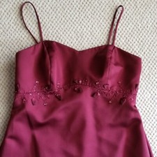 Burgundy Evening Gown Flowing A-Line Skirt and Organza Train 