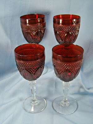 Crystal d'Arques Durand Ruby Red 10oz Water/Wine Goblets Set Of Four 