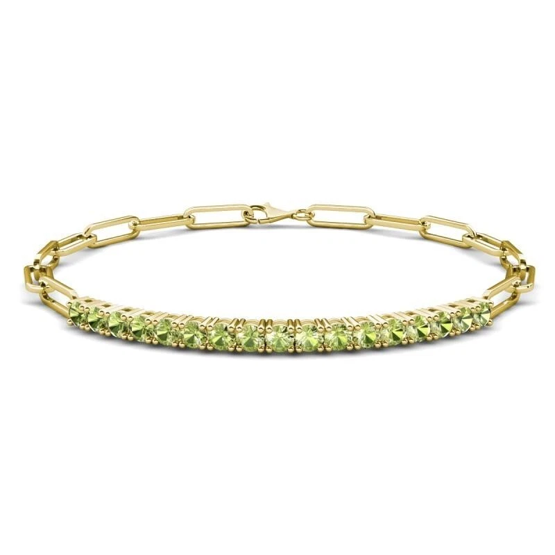 Peridot Round 4.00mm Tennis Paperclip Adjustable Chain Bracelet - Image 2 of 2