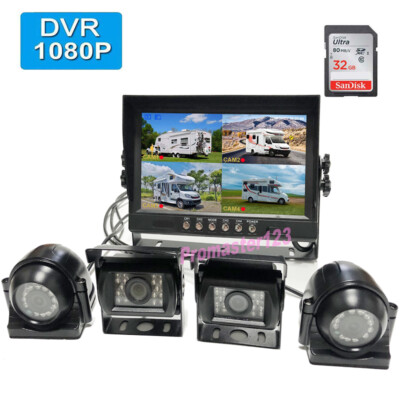 4CH 9'' IPS DVR Monitor System 4x HD 1080P Front Side Rear View Backup Camera Kit