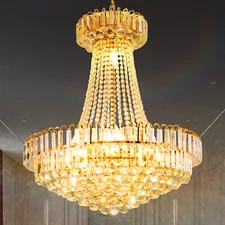 24 in Elegant Rain Drop Crystal Chandelier Gold Empire 8-Lights Pendant Lamp