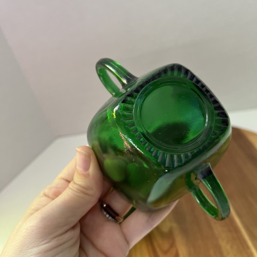 Anchor Hocking Charm Emerald Green Glass Vintage Square Creamer And Sugar Set - Picture 10 of 10