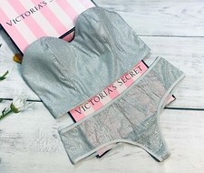 Victoria  s Secret Shine Fashion Show SWAROVSKI Rhinestone Bustier Set Silver