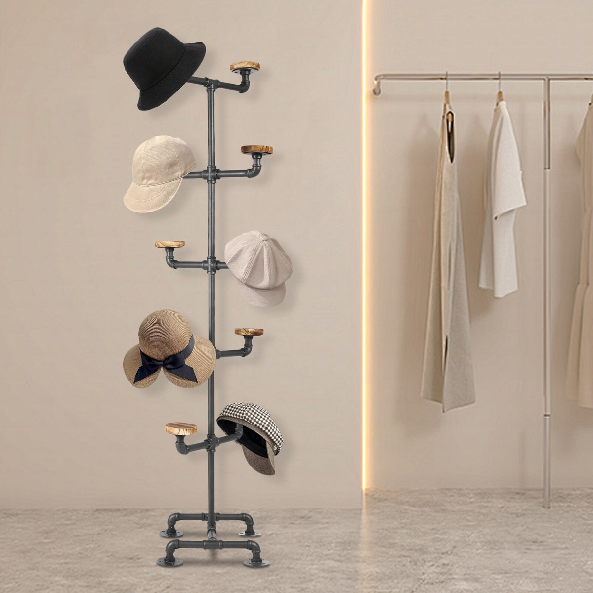 5-Tier Bedrooms Hat Display Stand Hat Holder Rack with 10 Hangers