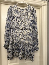 AQUA Cobalt Blue Floral Tiered Skirt Mini Dress Medium