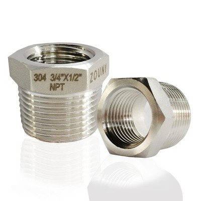 2 Pcs Reducer Hex Bushing, 304 Stainless Steel 3/4'' Male - 1/2'', 304 ss