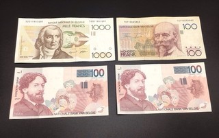 4 X Belgium Banknotes 1000 & 100 Francs Notes Bundle Joblot Of 4 Old Notes
