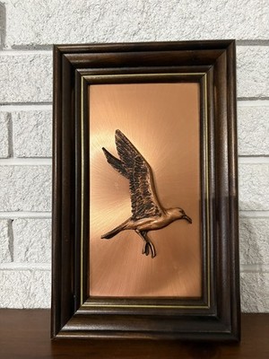 Beautiful  Vintage 3D Copper Bird Artwork in Wooden Frame by Coppersmith