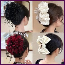 New Large Chiffon Bow Hair Claw Clip Elegant Large Size Fabric Ribbon Flower.