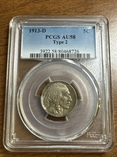 1913-D Type 2 Buffalo Nickel PCGS AU58 Near Uncirculated