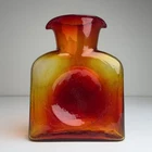 Vintage Blenko Art Glass Water Bottle TANGERINE Double Spout - 8" Tall