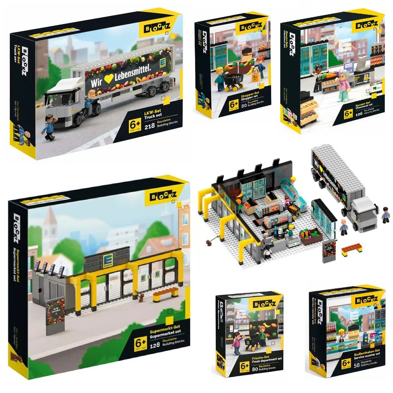 Blockz Supermarket, Truck, Checkout, Service Building Construction Brick Sets