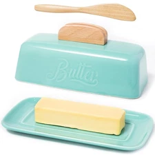 Butter Dish with Lid and Knife Ceramic Butter Holder for Counter Humanized Cl...