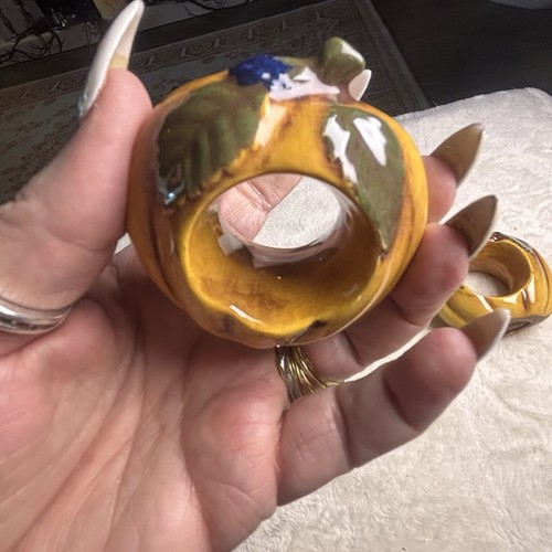 Juego de 4 soportes de anillo de servilleta de cerámica vintage para calabaza - Imagen 5 de 8