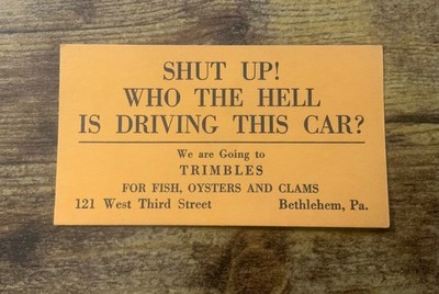 Vintage Trimbles Fish Oysters Clams Bethlehem PA Advertising Card