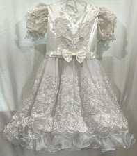 Vtg 90's Girls Embroidered Beaded Sequined White Dress Size 8 Communion Wedding