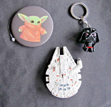 Star Wars Collectible LOT: Darth Vader Keychain~Millennium Falcon~Baby Yoda Pin