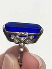 Vintage Sterling Silver Ring Emerald Cut Cobalt Blue Glass Cocktail Art Deco