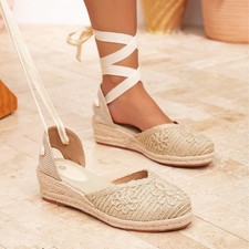 Para mujeres Alpargatas Plataforma Cuña Sandalias Punta Cerrada Correa al Tobillo Zapatos con Cordones