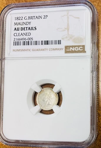 1822 Great Britain Maundy 2 Pence Silver Coin - NGC  AU details George IV.