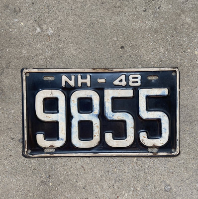 1948 New Hampshire License Plate Auto Tag Low Number Four 4 Digit 9855