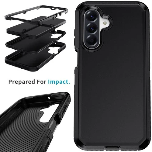For Samsung Galaxy A26 5G Heavy Duty Rugged Hybrid 3in1 Case Phone Cover Black