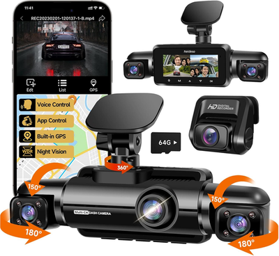 #ad 360° Dash Cam Front and Rear Inside 4 Channel FHD 4 * 1080P Wi Fi GPS Voice Co $168.61