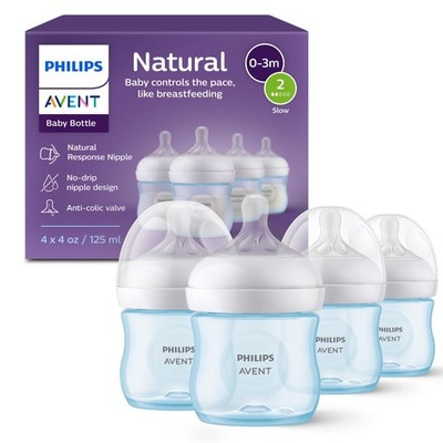 Baby Bottles Philips Avent Natural 4oz Pink 4 Pack SCY900/14 Response Nipples