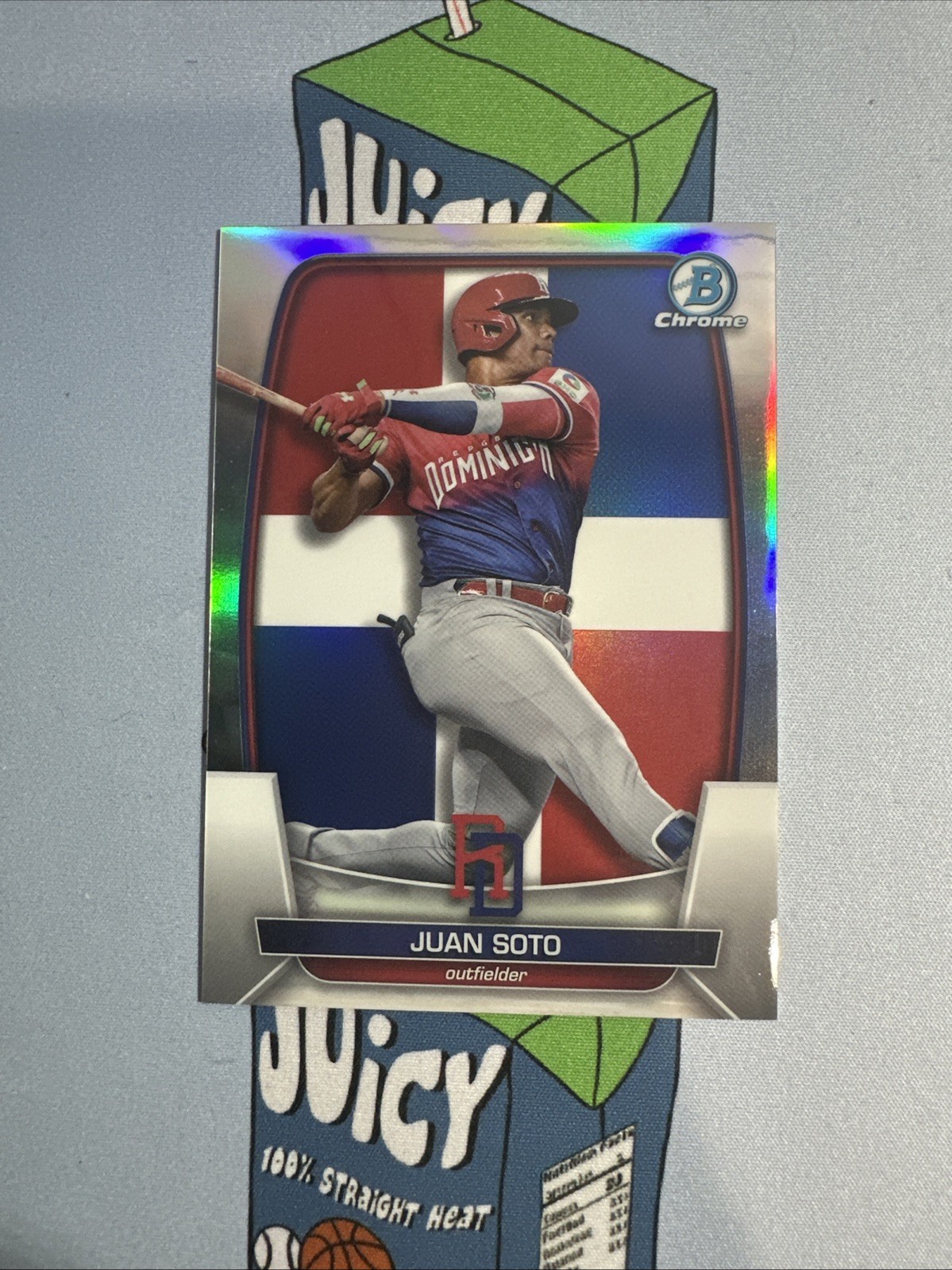 Juan Soto 2023 Bowman Chrome #WBC-28 WBC Flag Refractor #/499 Dominican Republic