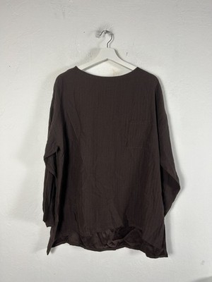 Joan David Brown Silk Textured Long-Sleeve Top 44/10 Made In Italy Lightweight