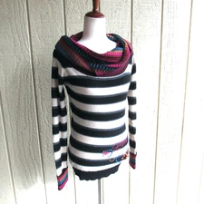 Desigual Cowlneck Sweater S Colorful Art Wool Angora Blend Womens Embellished