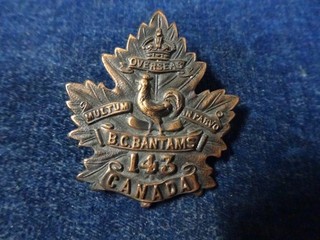 Orig WW1 Cap Badge "143rd Battalion BC Bantams" B