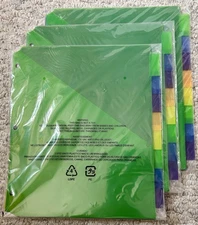 NEW 3 sets: 8-Tab Multicolor Insertable Plastic 3-Ring Binder Dividers w/Pockets
