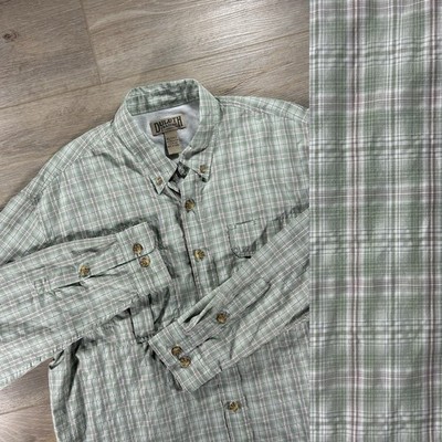 Duluth Trading Mens XL Tall Green Check Button Up Shirt Roll Tab Sleeves Hike