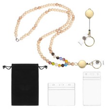 Retractable Wood Beaded Lanyards with ID Badge Holders, Multicolor Flower